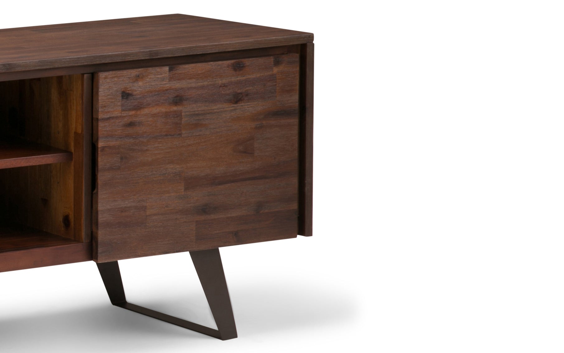 Distressed Charcoal Brown Acacia | Lowry Solid Acacia Wood Wide TV Media Stand For TVs up to 70 Inches