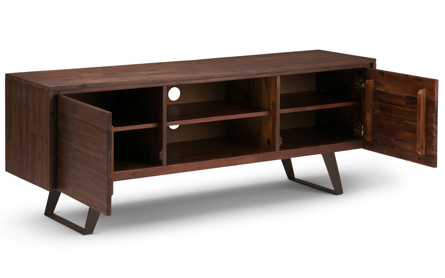 Distressed Charcoal Brown Acacia | Lowry Solid Acacia Wood Wide TV Media Stand For TVs up to 70 Inches