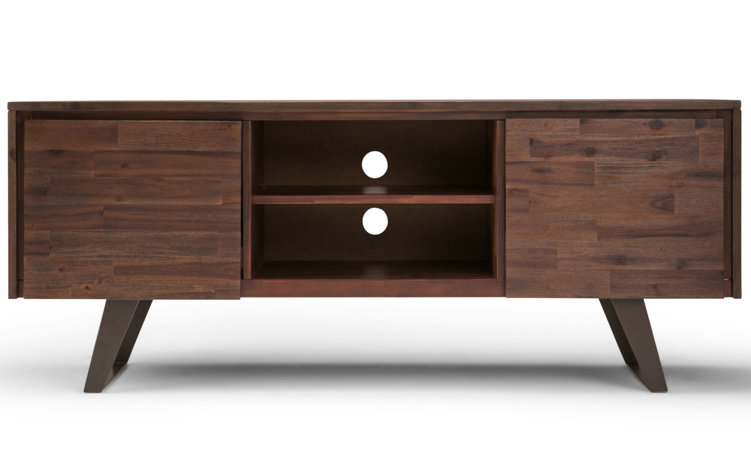 Distressed Charcoal Brown Acacia | Lowry Solid Acacia Wood Wide TV Media Stand For TVs up to 70 Inches