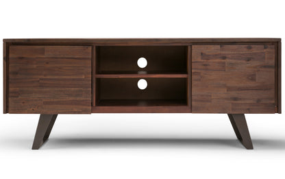 Distressed Charcoal Brown Acacia | Lowry Solid Acacia Wood Wide TV Media Stand For TVs up to 70 Inches