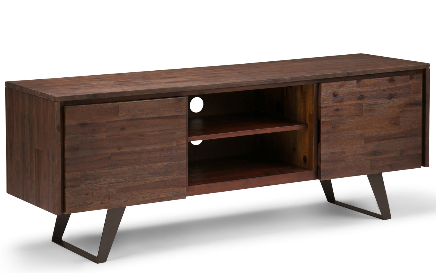 Distressed Charcoal Brown Acacia | Lowry Solid Acacia Wood Wide TV Media Stand For TVs up to 70 Inches