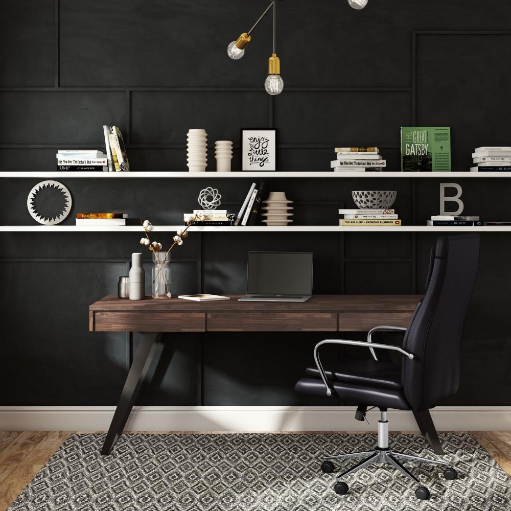 Distressed Charcoal Brown Acacia | Lowry Large Desk