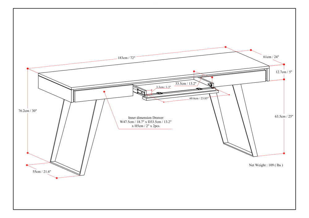 Distressed Charcoal Brown Acacia | Lowry Large Desk