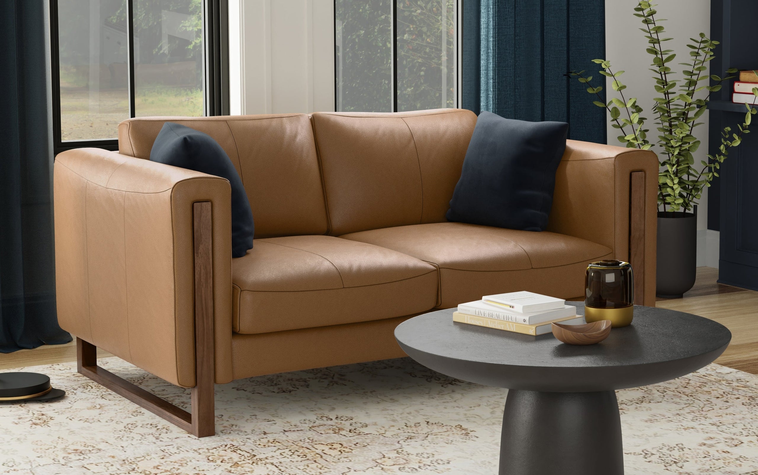 Butternut Brown Genuine Leather | Richard 63 inch Loveseat in Genuine Leather