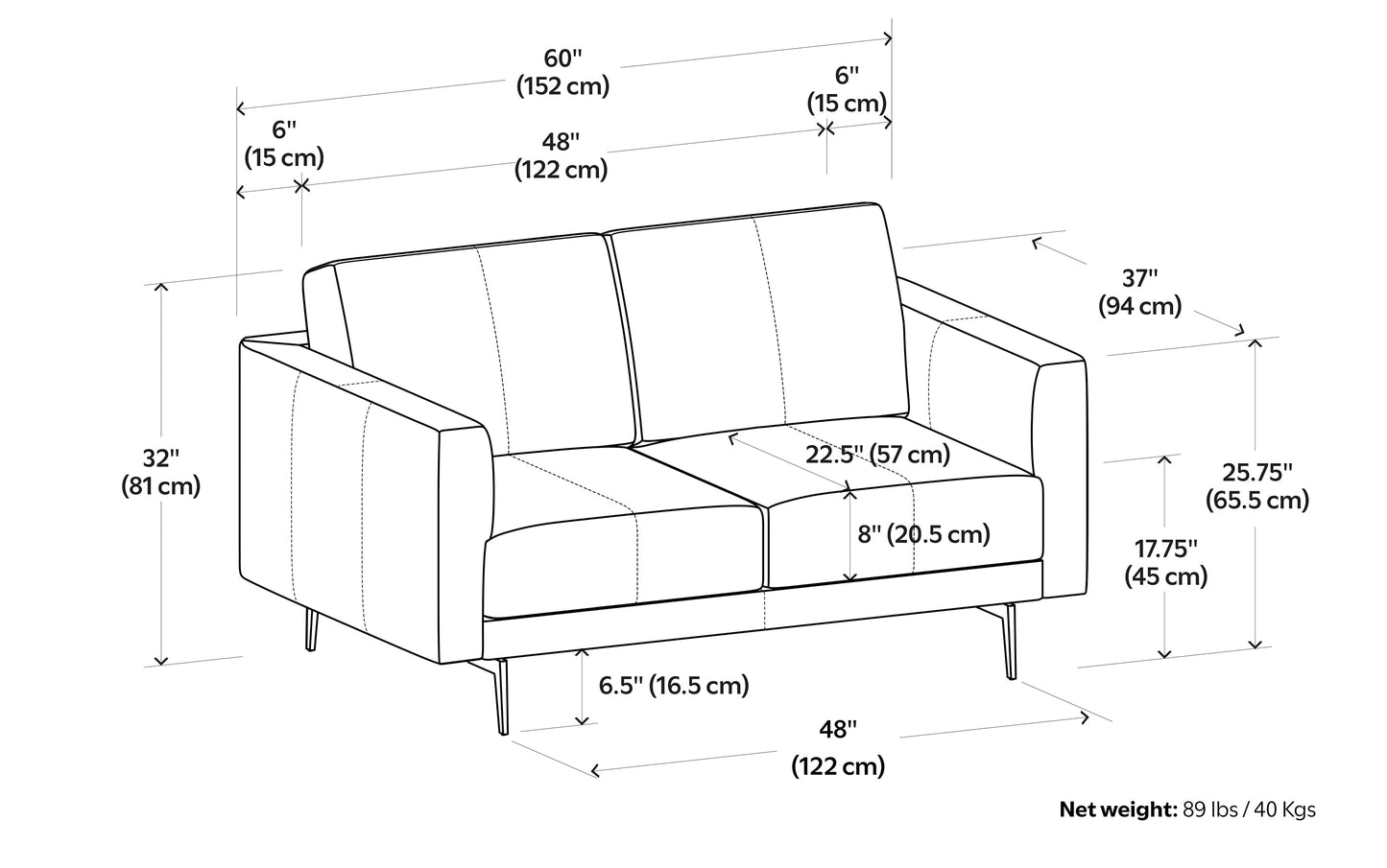 Stevens 60 inch Loveseat in Genuine Leather