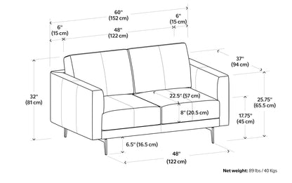 Butternut Brown Genuine Leather | Stevens 60 inch Loveseat in Genuine Leather