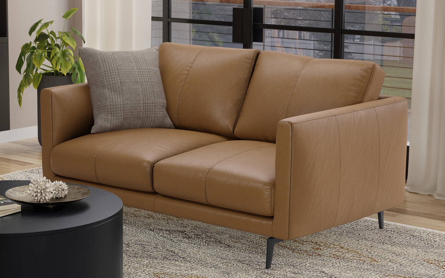 Butternut Brown Genuine Leather | Stevens 60 inch Loveseat in Genuine Leather