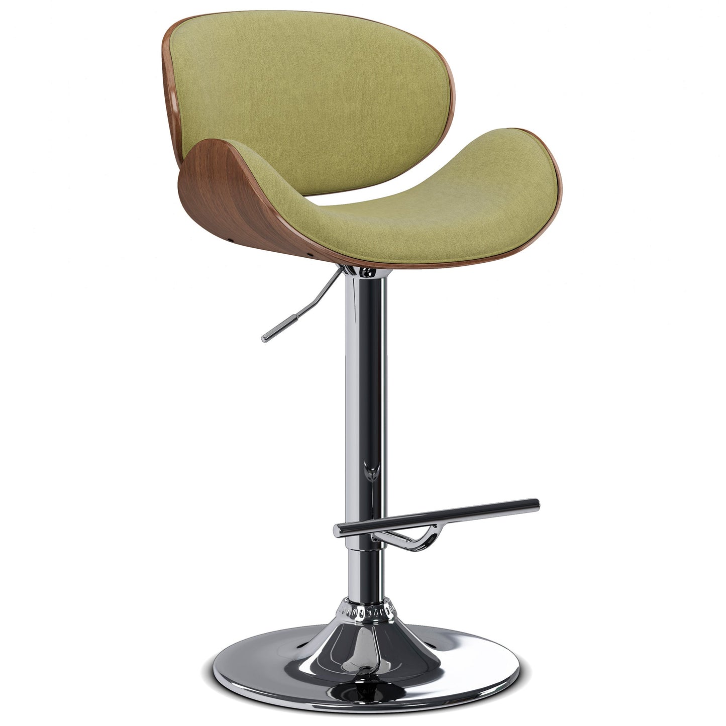 Acid Green Linen Style Fabric Natural | Marana Bentwood Adjustable Swivel Bar Stool