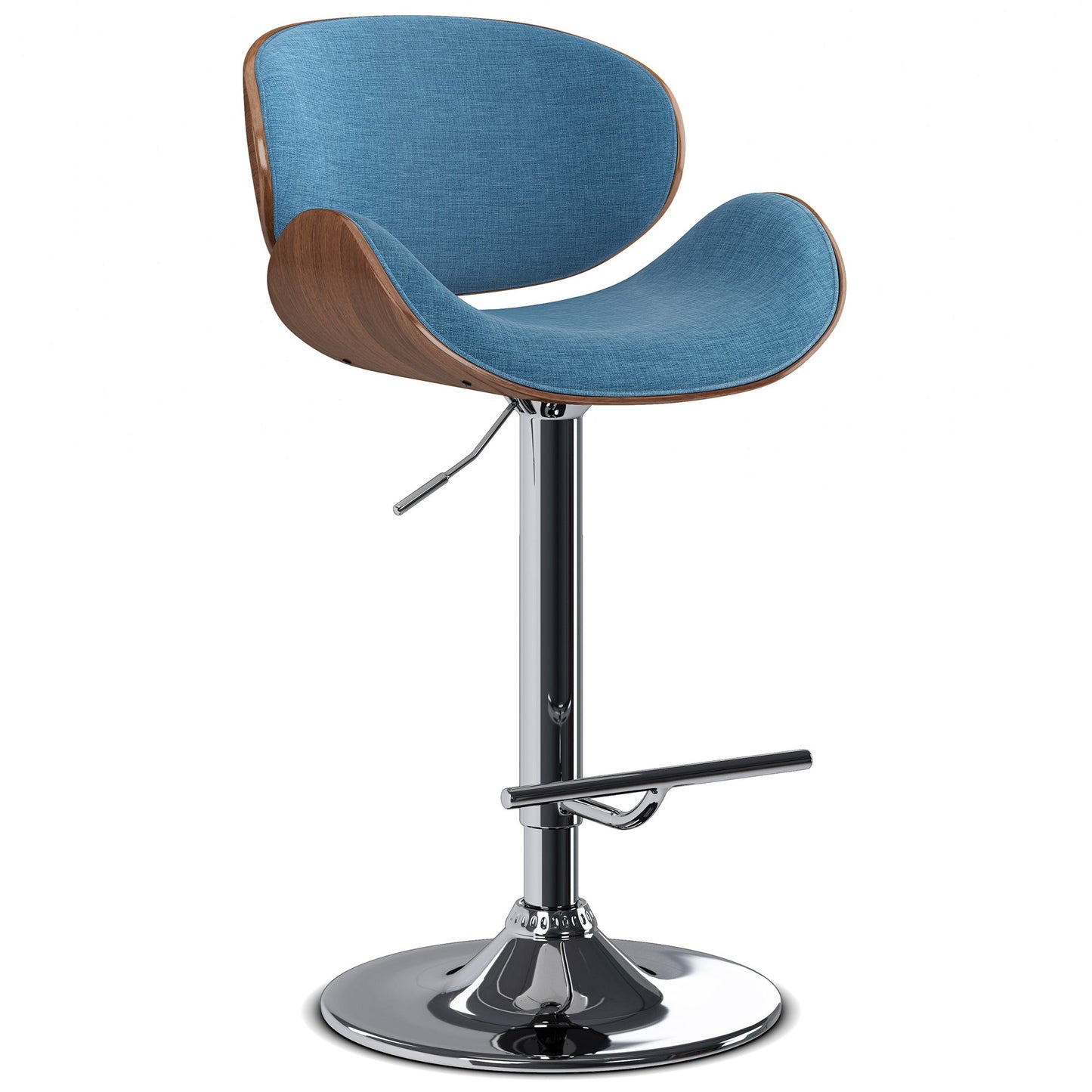 Blue Linen Style Fabric Natural | Marana Bentwood Adjustable Swivel Bar Stool