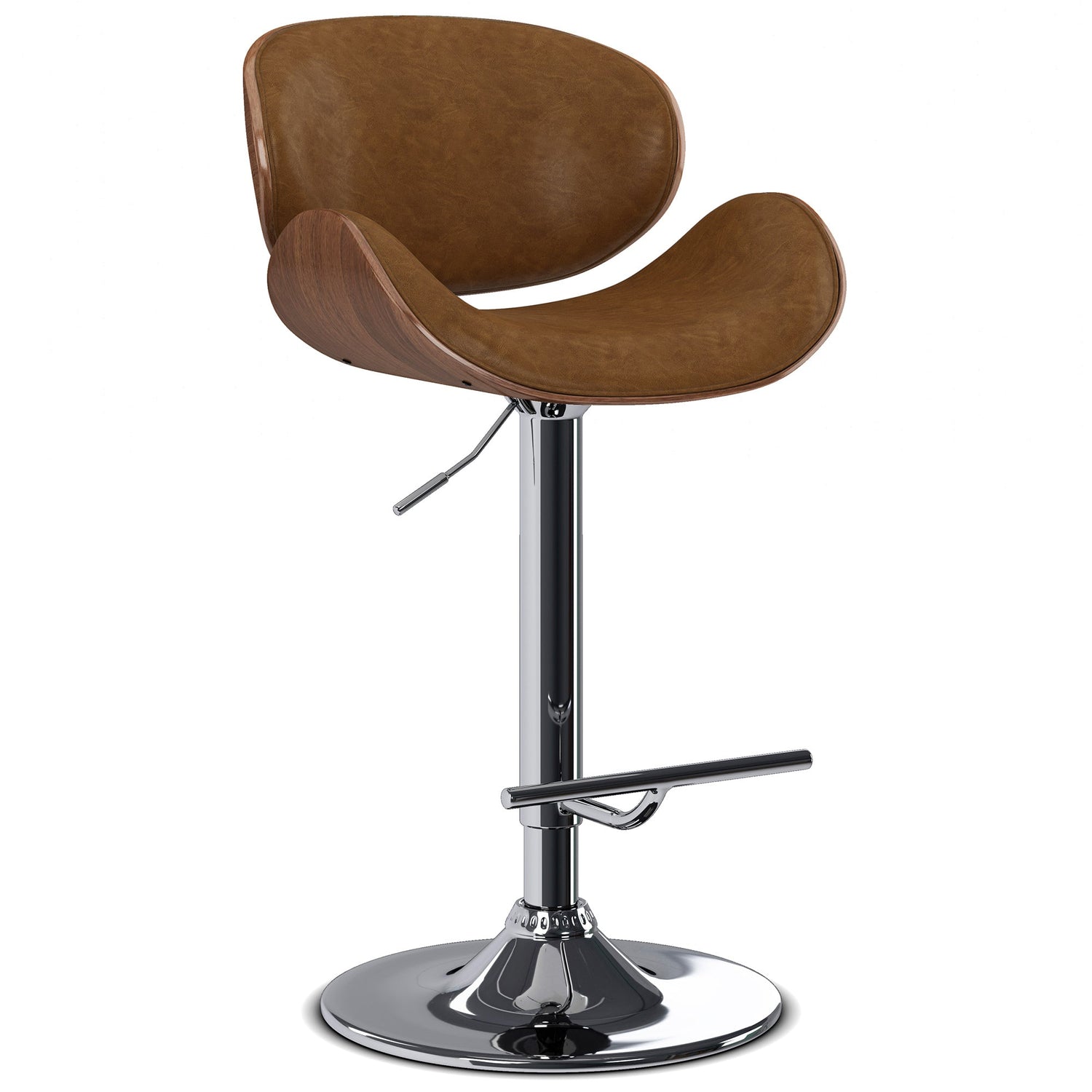 Deep Tan Vegan Leather Natural | Marana Bentwood Adjustable Swivel Bar Stool