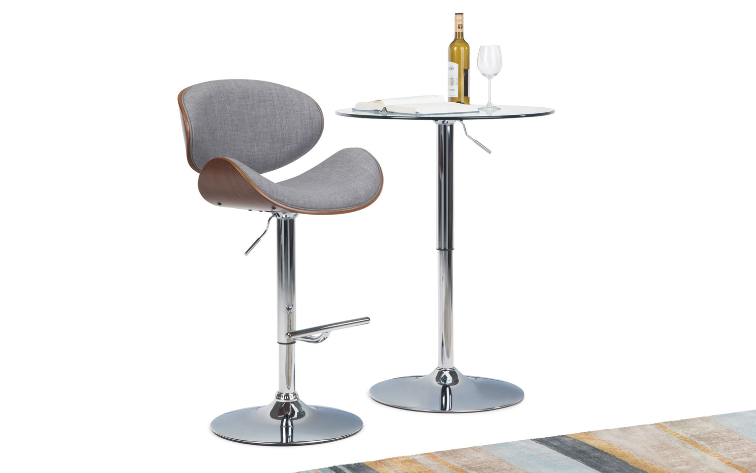 Grey Linen Style Fabric Walnut | Marana Bentwood Gas Lift Bar Stool