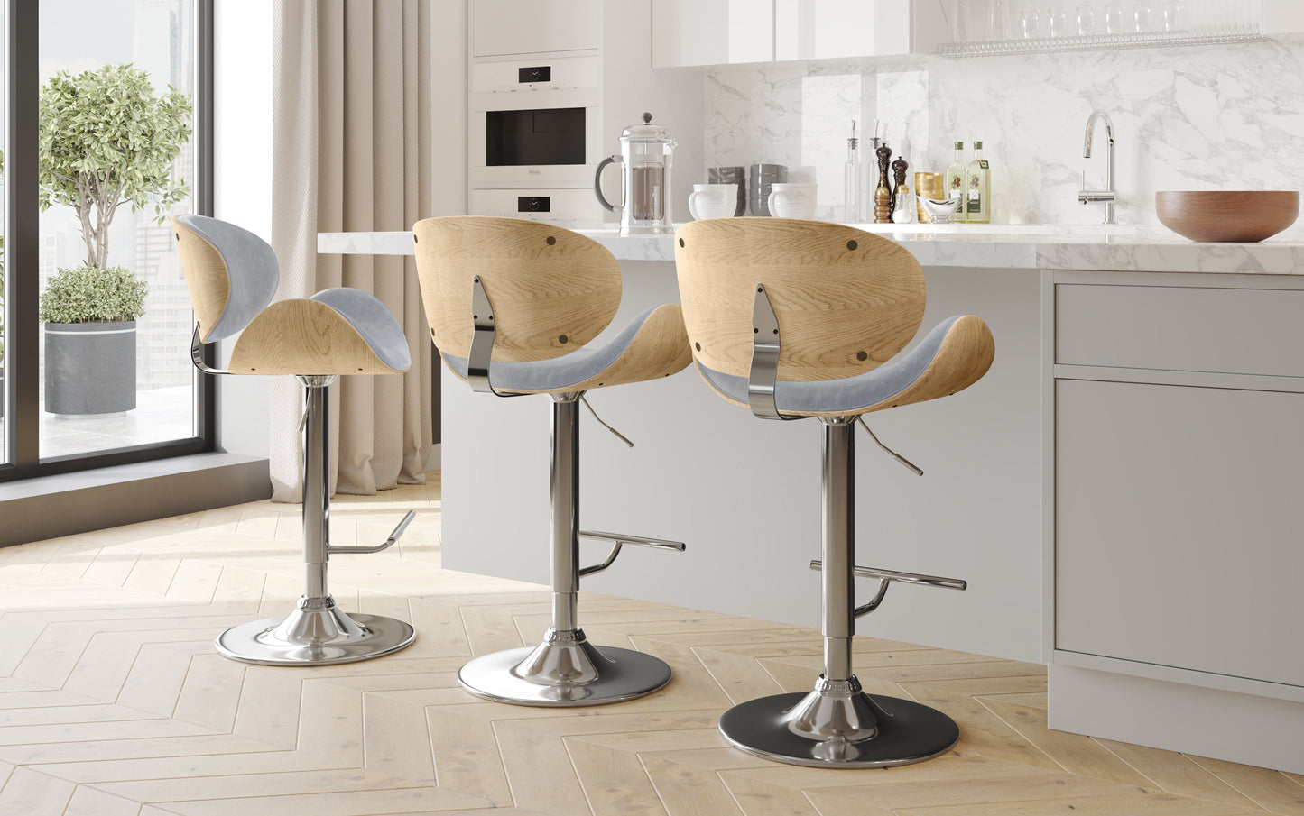 Stone Grey Vegan Leather Natural Oak | Marana Bar Stool