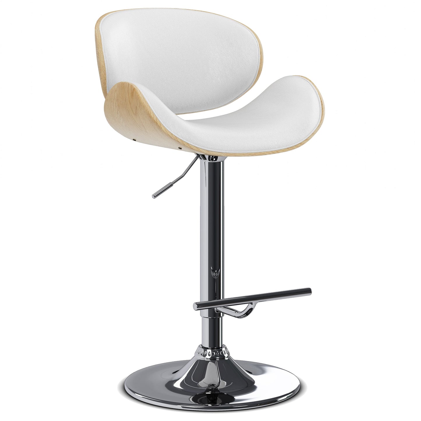 White Vegan Leather Natural Oak | Marana Bar Stool