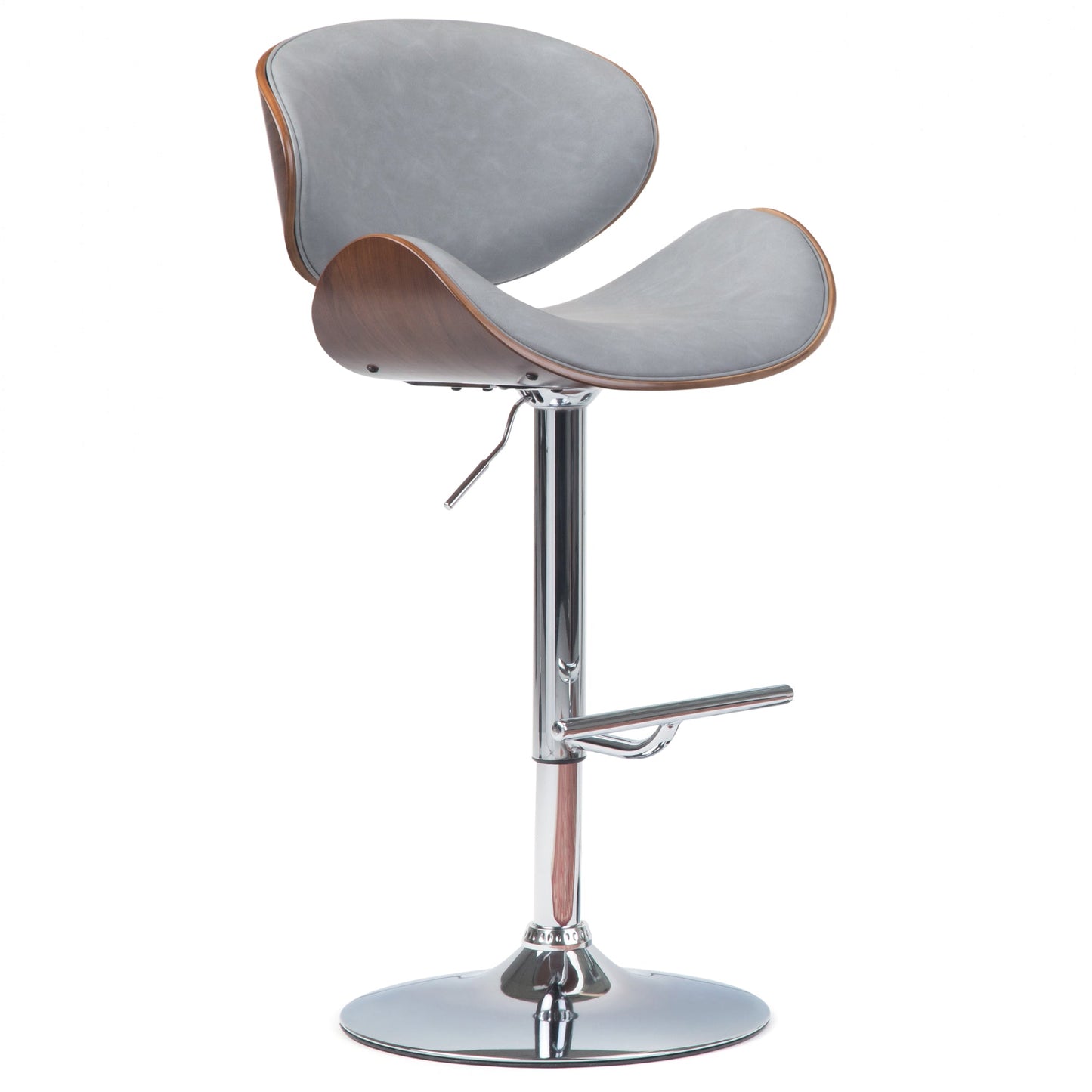 Stone Grey Vegan Leather Walnut | Marana Bentwood Gas Lift Bar Stool