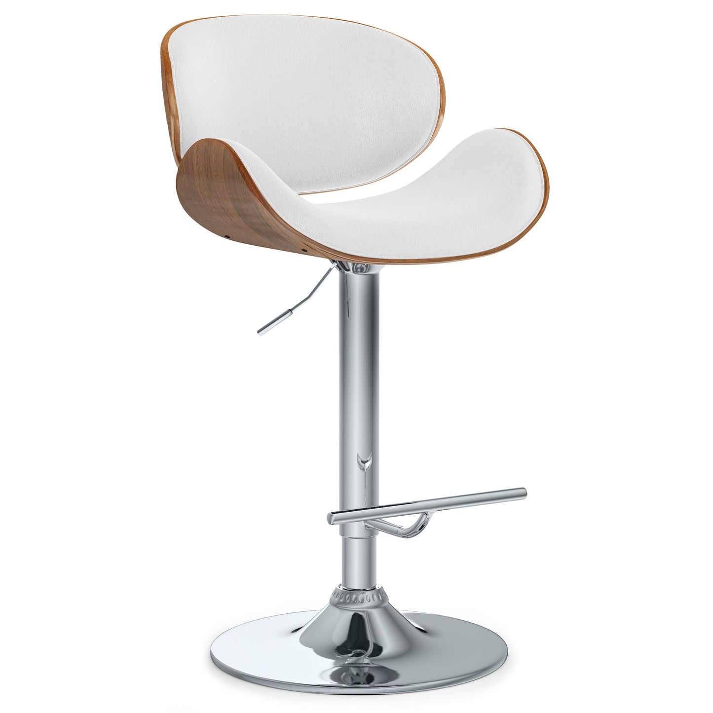 White Vegan Leather Walnut | Marana Bentwood Gas Lift Bar Stool