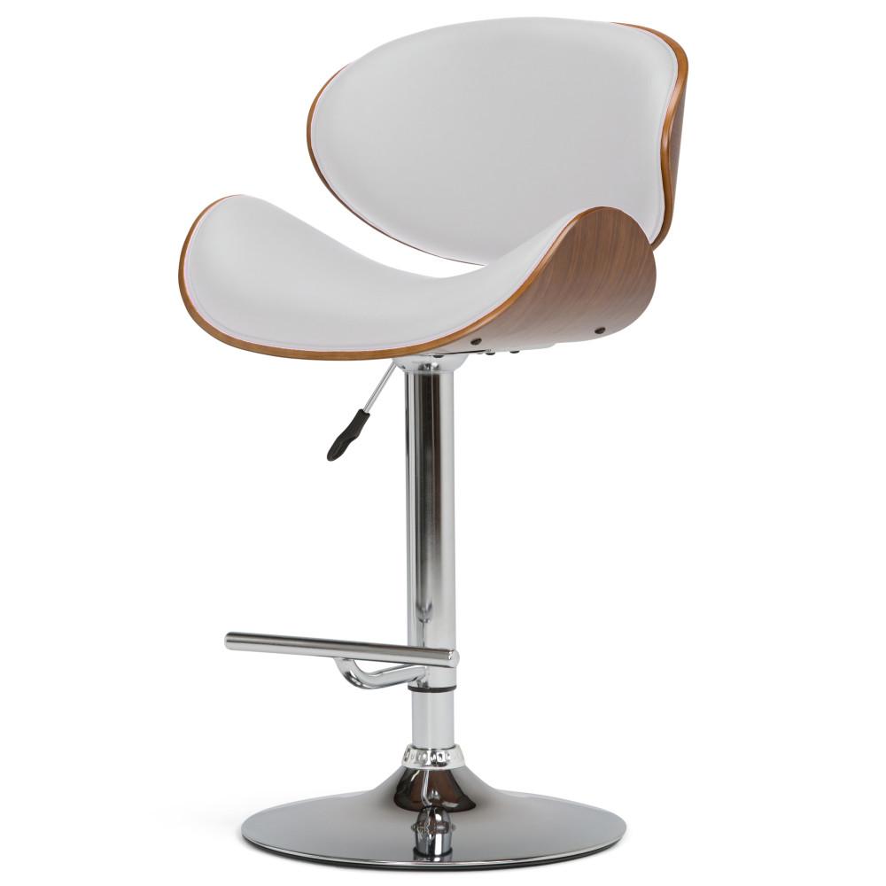 White Vegan Leather Walnut | Marana Bentwood Gas Lift Bar Stool