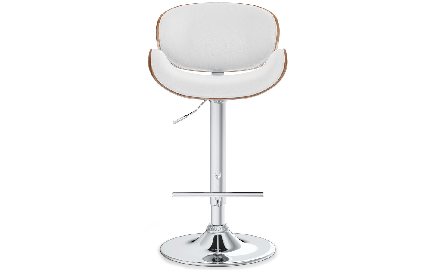 White Vegan Leather Walnut | Marana Bentwood Gas Lift Bar Stool