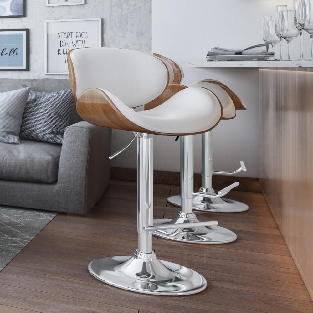 White Vegan Leather Walnut | Marana Bentwood Gas Lift Bar Stool