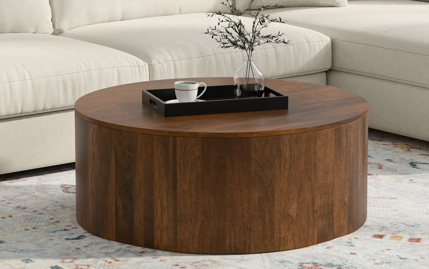 Walnut Brown | Millbury Drum Coffee Table