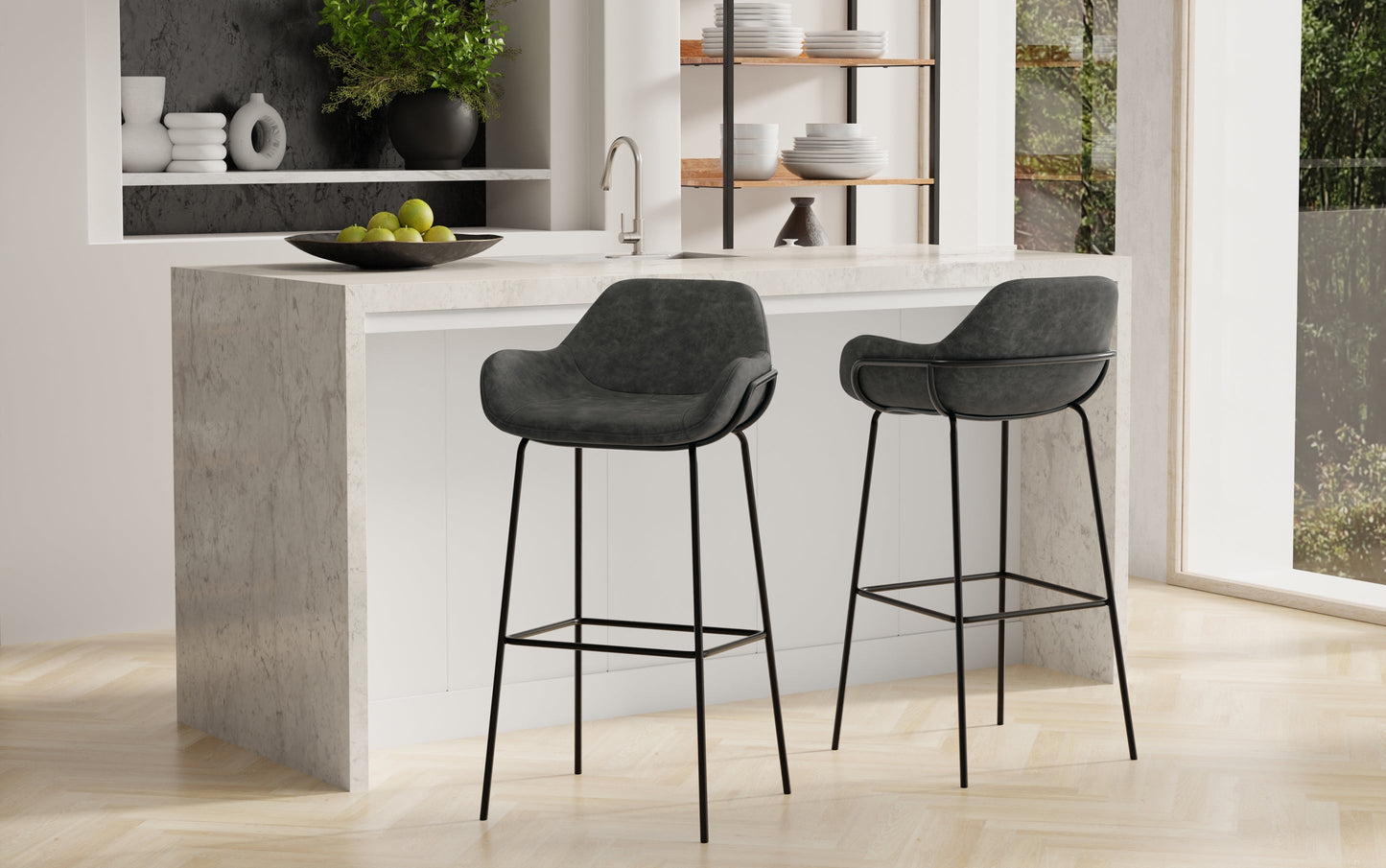 Distressed Slate Grey Distressed Vegan Leather | Mira Bar Stool