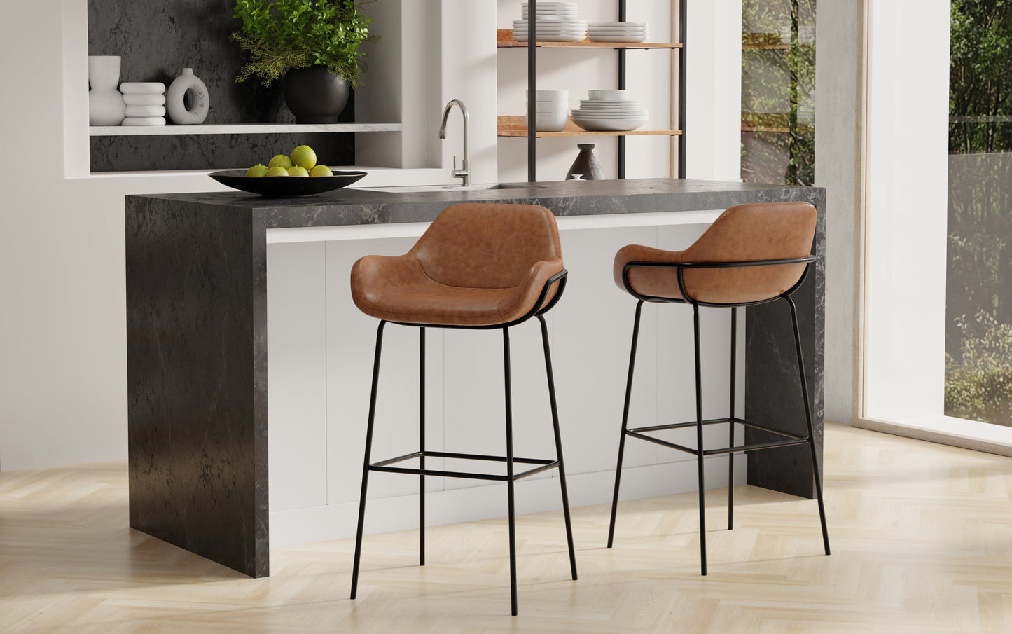 Distressed Tan Distressed Vegan Leather | Mira Bar Stool