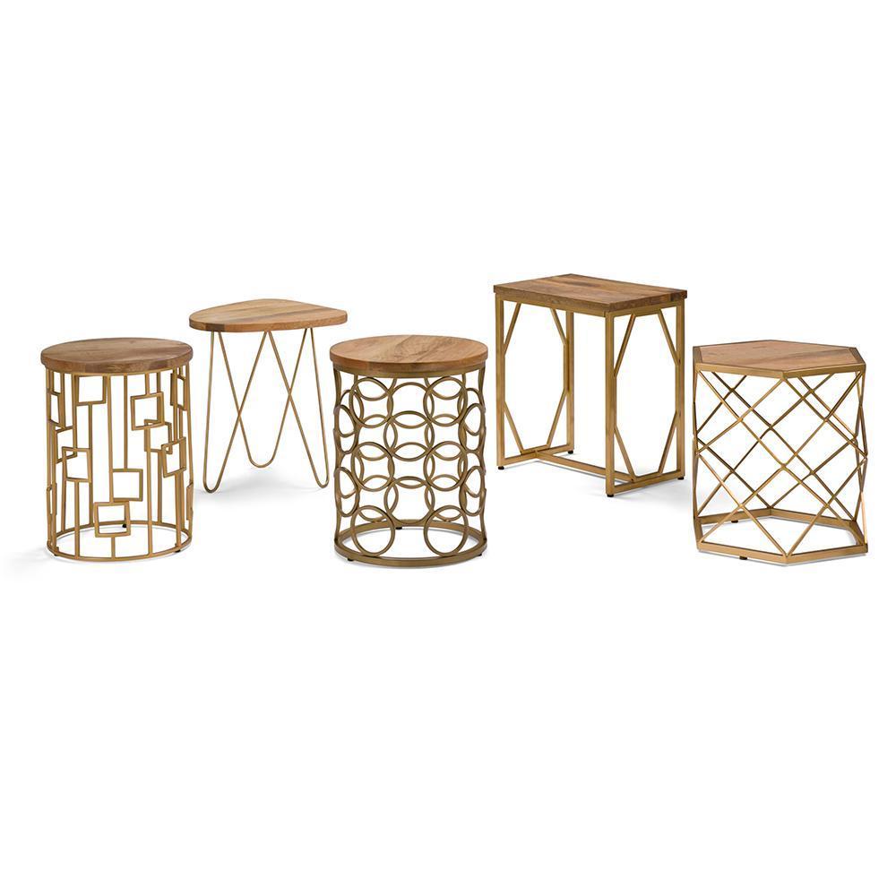 Natural and Gold | Patrice Metal/Wood Accent Table in Natural and Gold