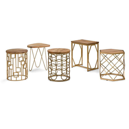 Natural and Gold | Patrice Metal/Wood Accent Table in Natural and Gold