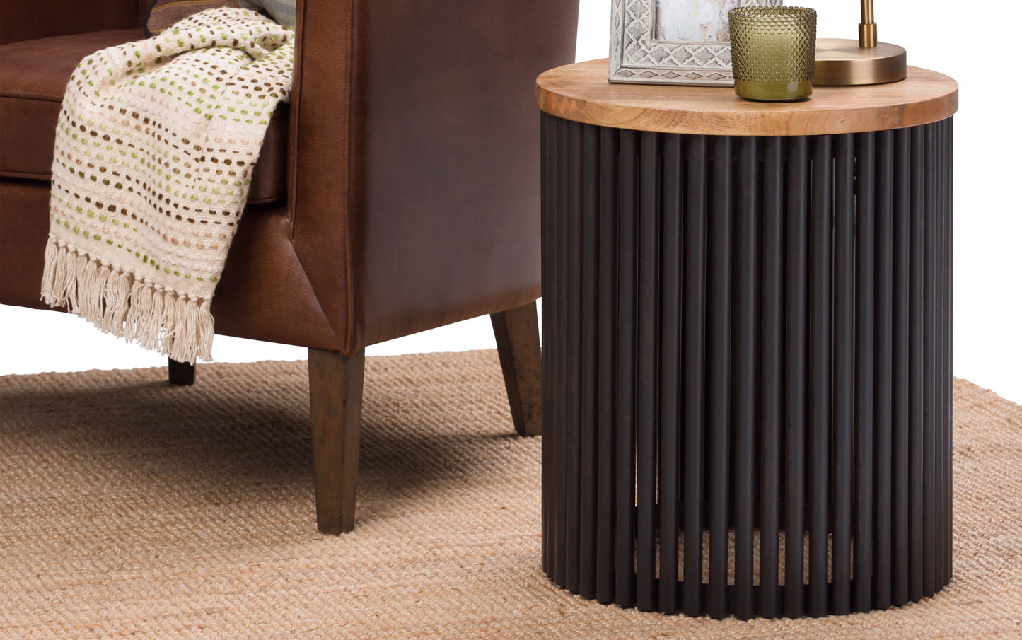 Natural and Black Wood | Demy Metal and Wood Accent Table