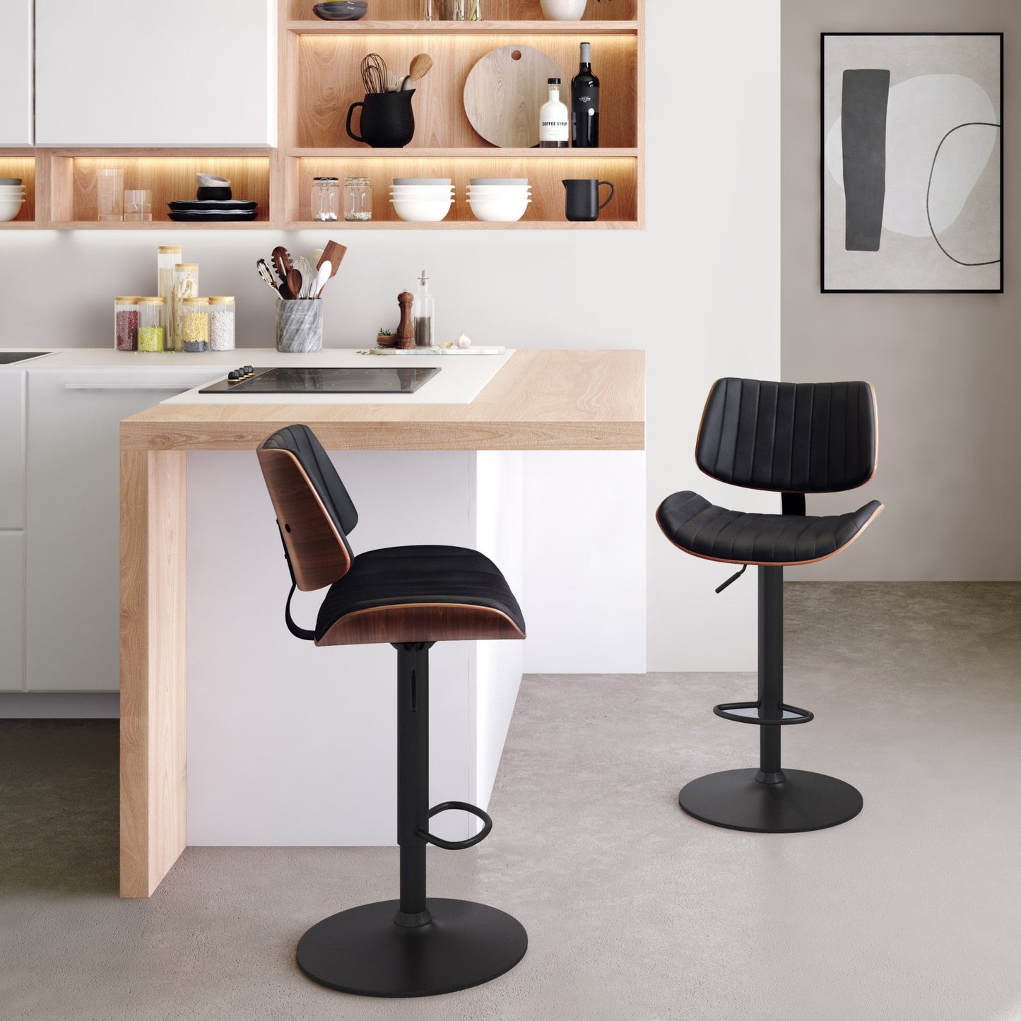 Black Vegan Leather | Novak Adjustable Swivel Bar Stool in Vegan Leather