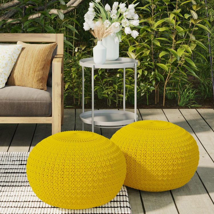 Yellow | Sonata Round Knitted Outdoor/ Indoor Pouf