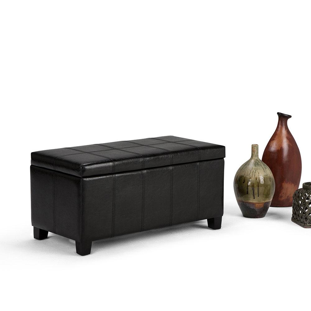 Midnight Black Vegan Leather | Dover Vegan Leather Storage Ottoman