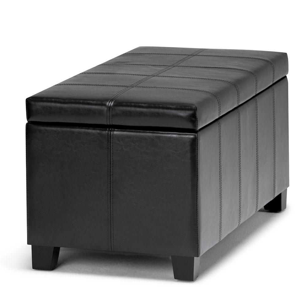 Midnight Black Vegan Leather | Dover Vegan Leather Storage Ottoman