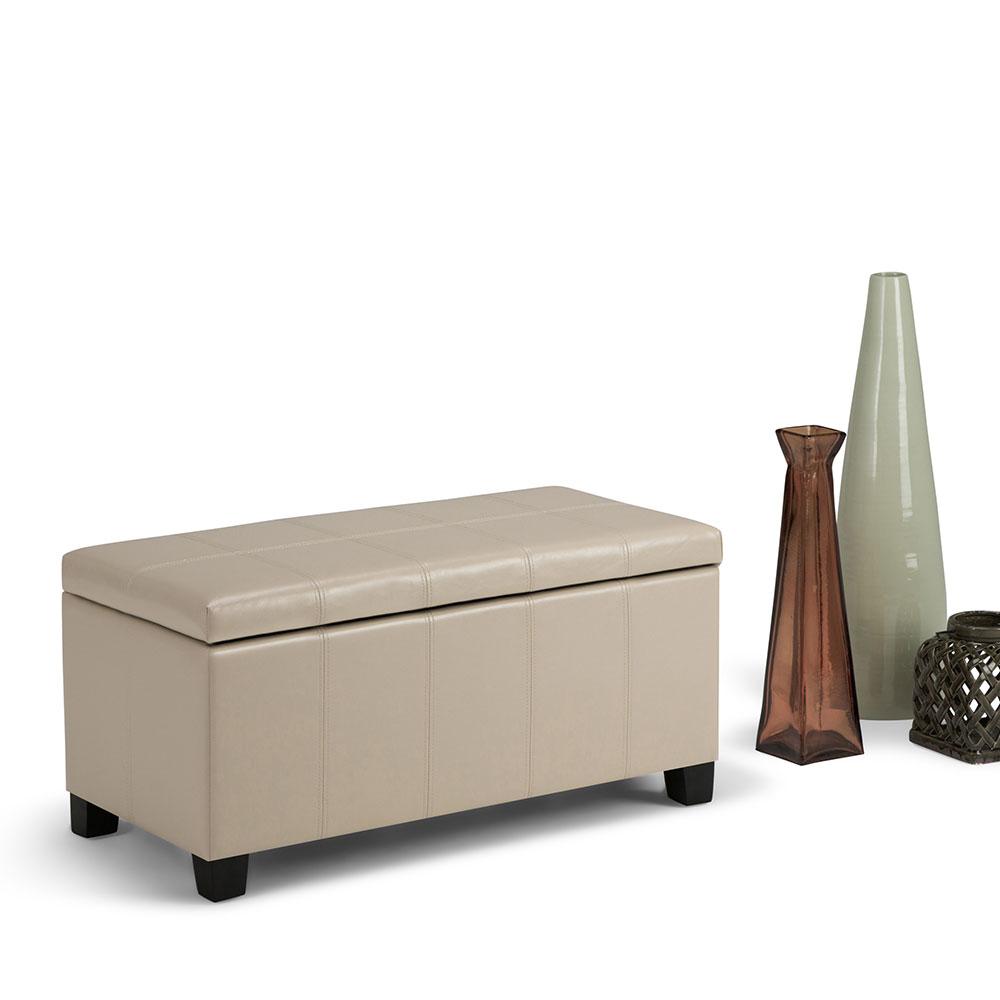 Satin Cream Vegan Leather | Dover Vegan Leather Storage Ottoman