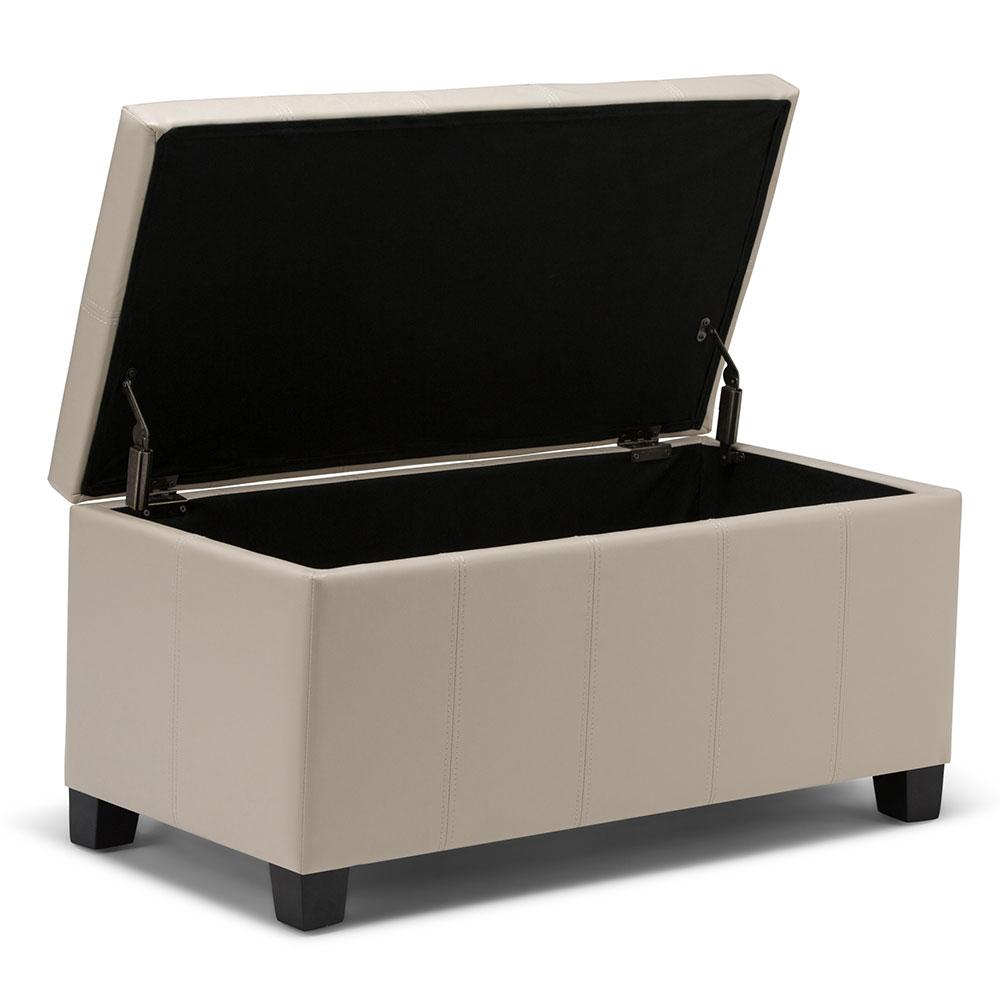 Satin Cream Vegan Leather | Dover Vegan Leather Storage Ottoman