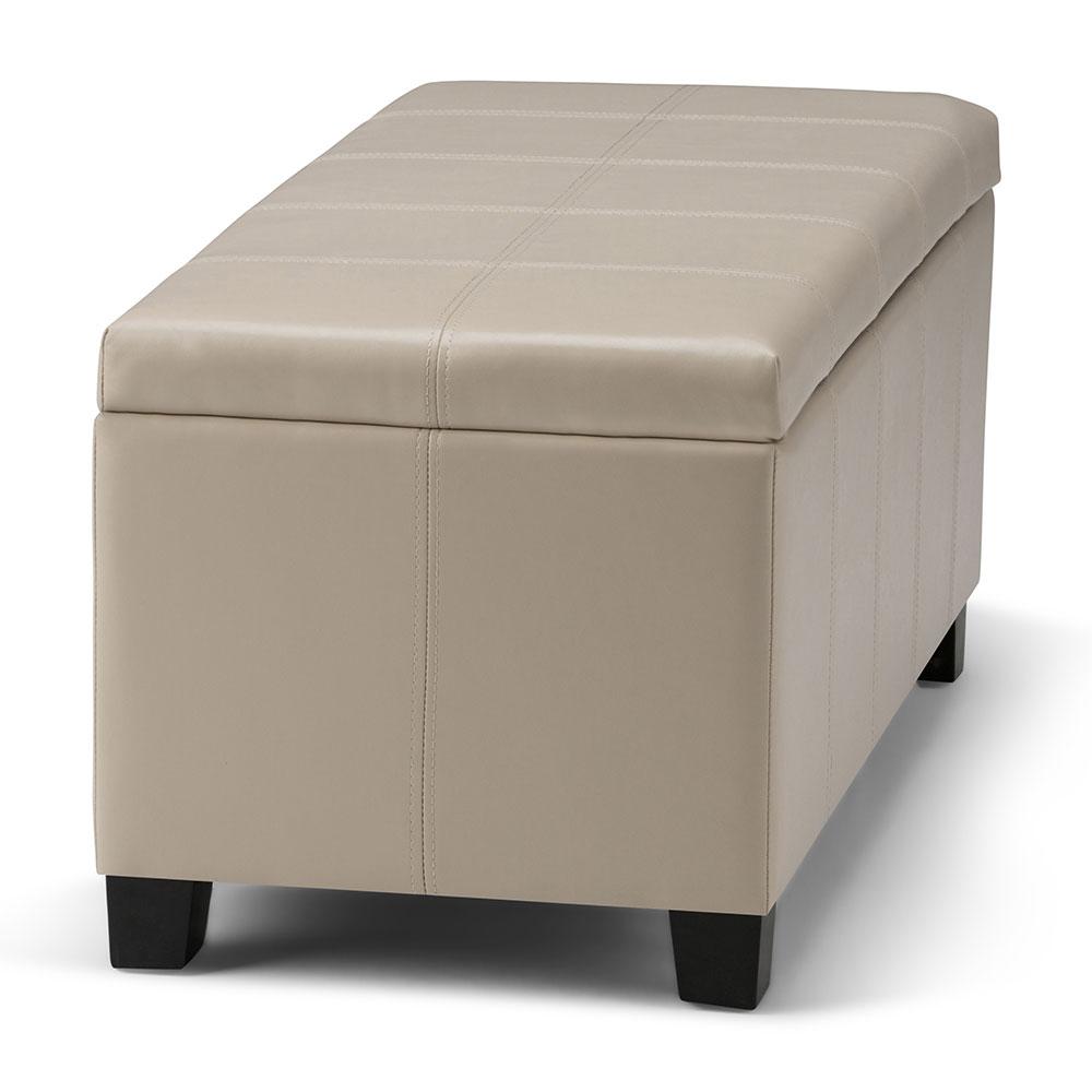 Satin Cream Vegan Leather | Dover Vegan Leather Storage Ottoman