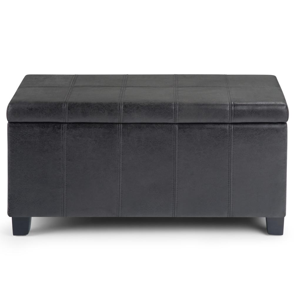 Distressed Black Distressed Vegan Leather | Dover Vegan Leather Storage Ottoman