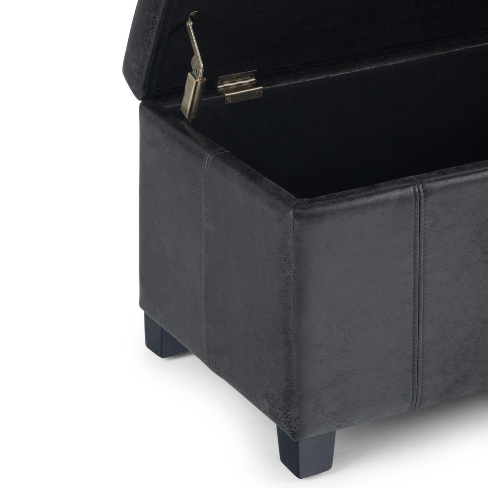 Distressed Black Distressed Vegan Leather | Dover Vegan Leather Storage Ottoman