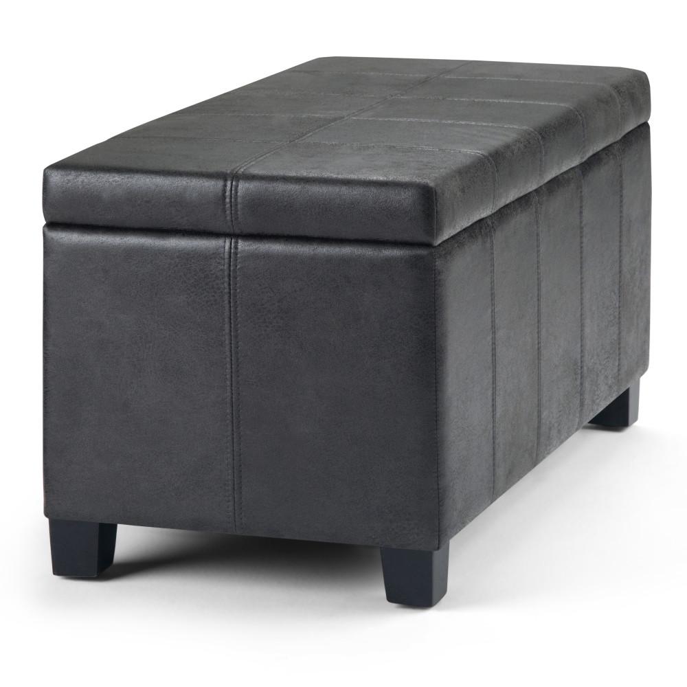 Distressed Black Distressed Vegan Leather | Dover Vegan Leather Storage Ottoman