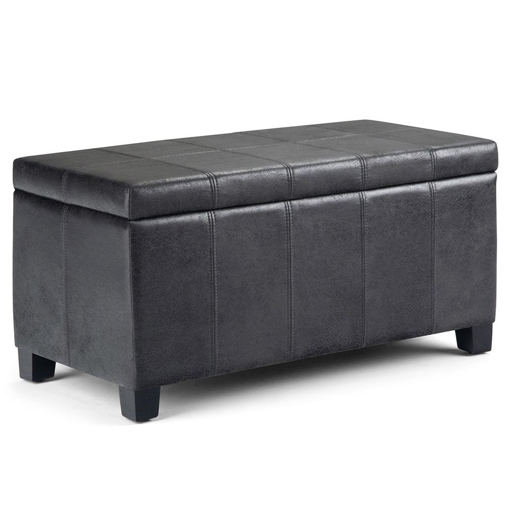 Distressed Black Distressed Vegan Leather | Dover Vegan Leather Storage Ottoman