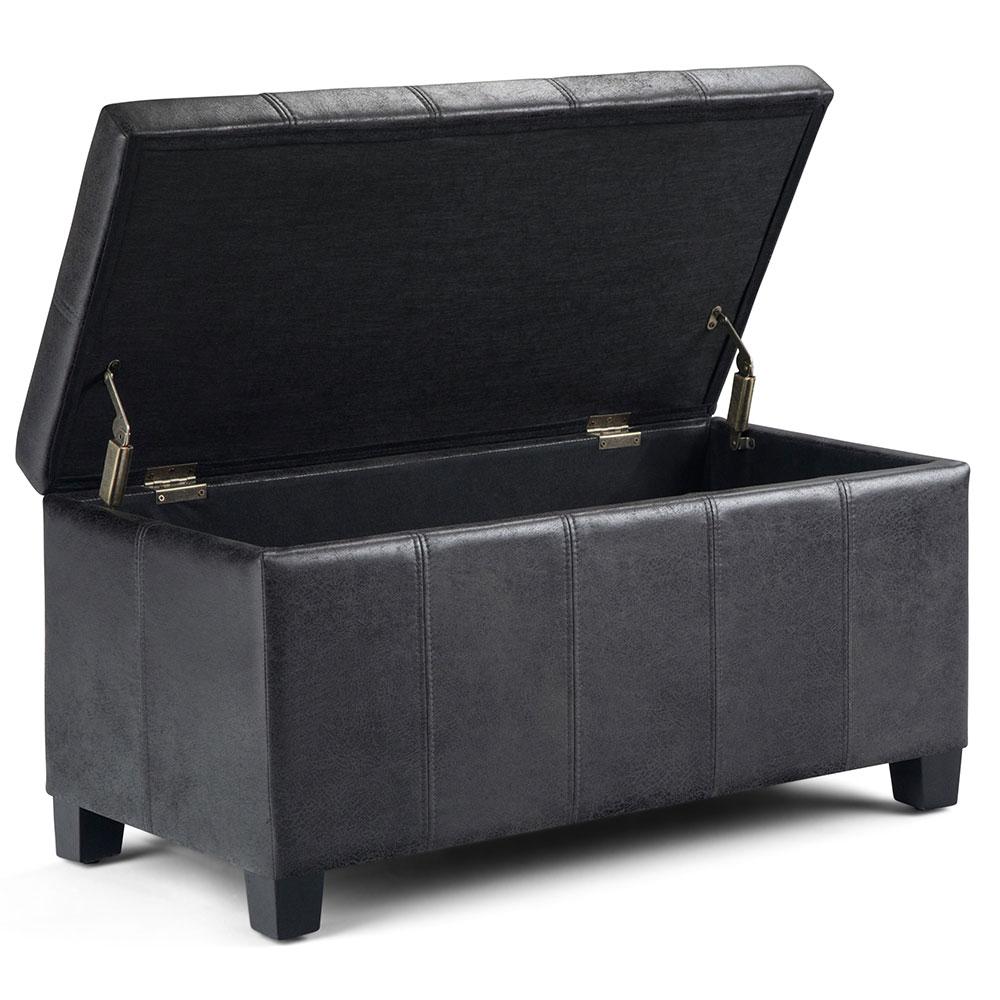 Distressed Black Distressed Vegan Leather | Dover Vegan Leather Storage Ottoman