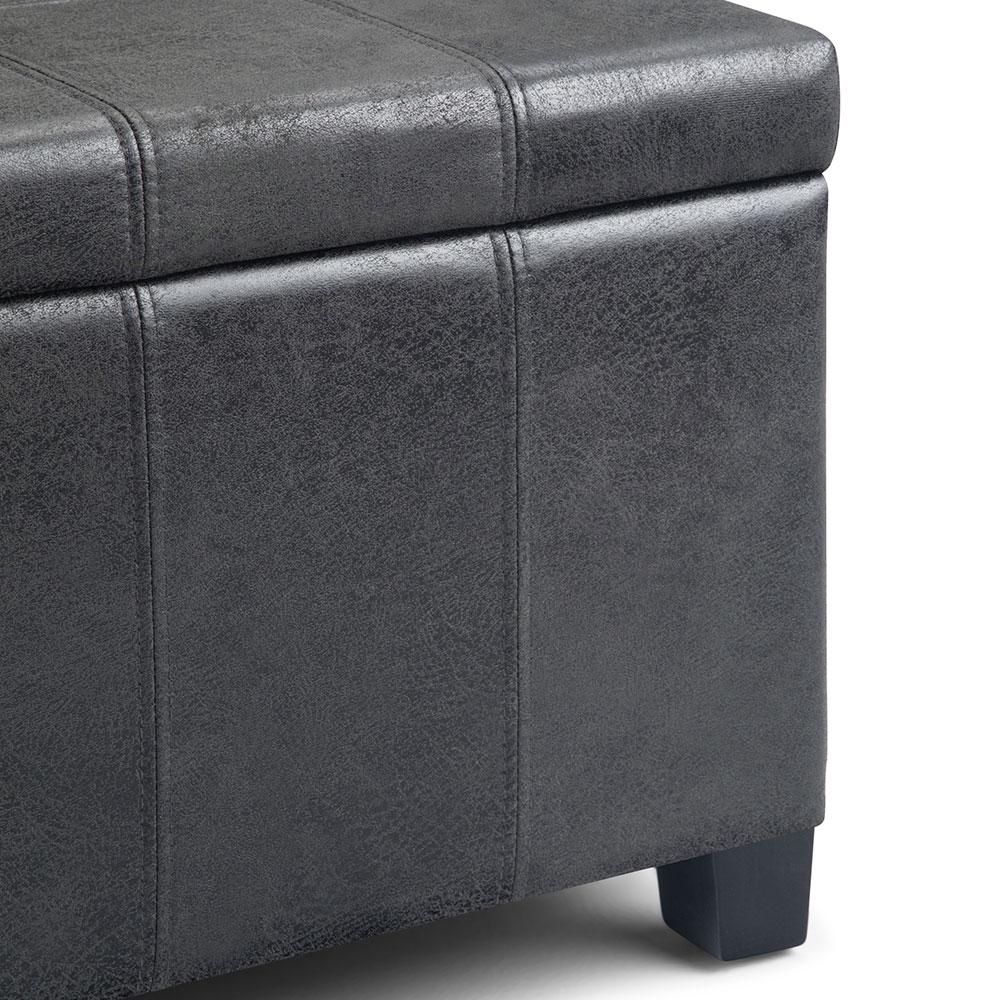 Distressed Black Distressed Vegan Leather | Dover Vegan Leather Storage Ottoman