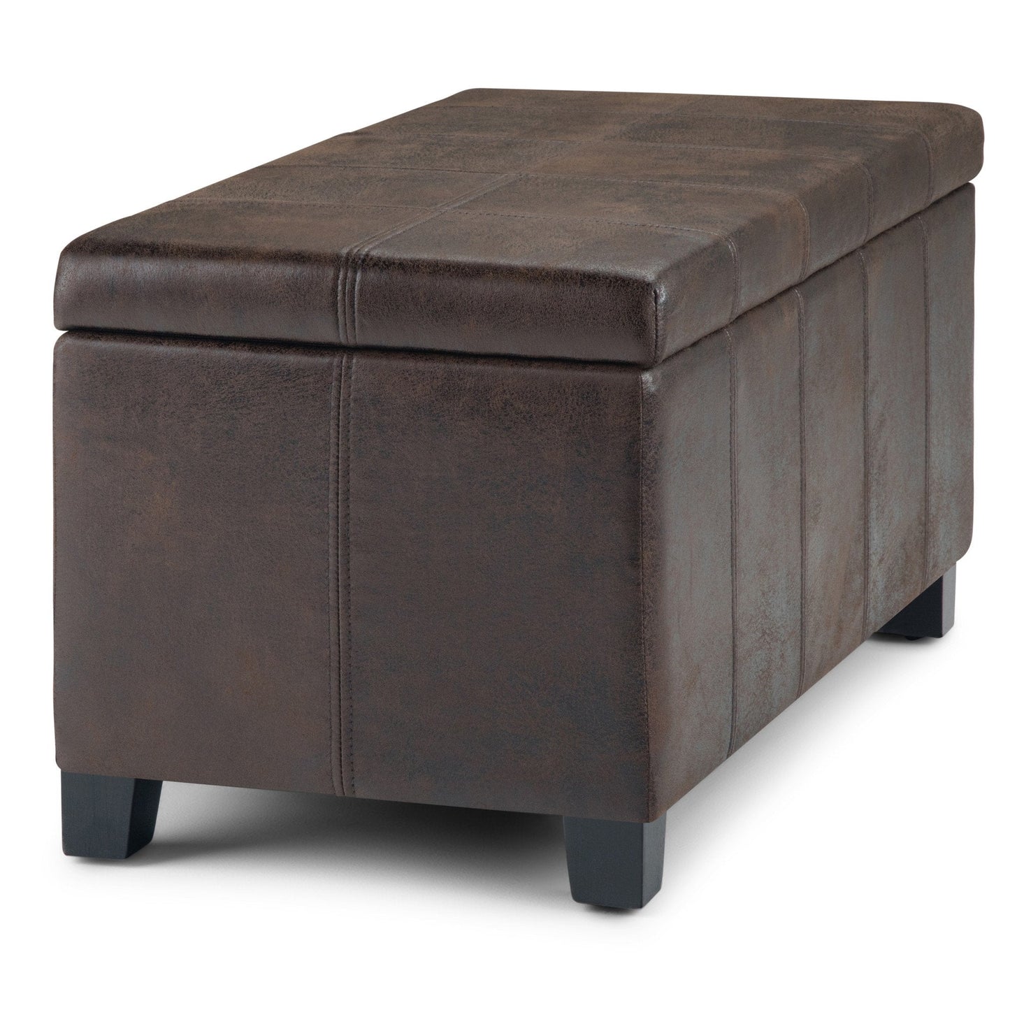 Distressed Brown Distressed Vegan Leather | Dover Vegan Leather Storage Ottoman