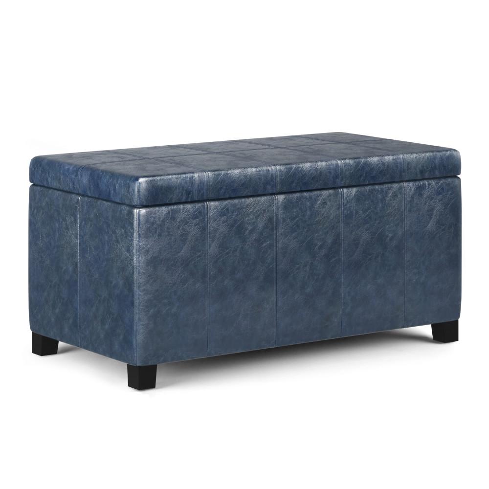 Denim Blue Vegan Leather | Dover Vegan Leather Storage Ottoman