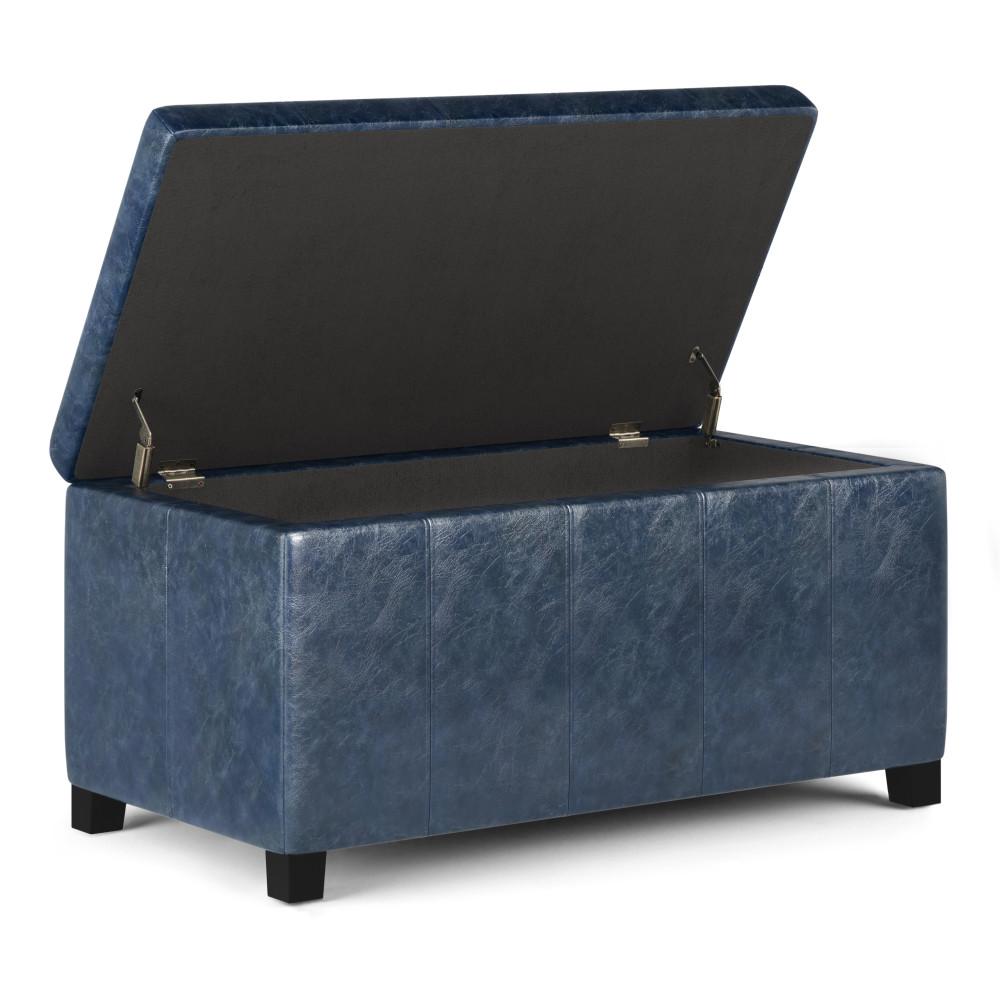 Denim Blue Vegan Leather | Dover Vegan Leather Storage Ottoman