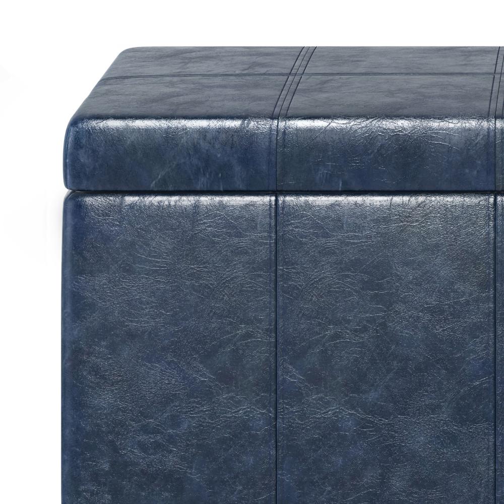 Denim Blue Vegan Leather | Dover Vegan Leather Storage Ottoman