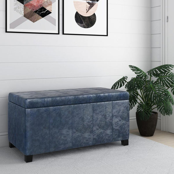 Denim Blue Vegan Leather | Dover Vegan Leather Storage Ottoman