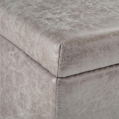 Distressed Grey Taupe Distressed Vegan Leather | Dover Vegan Leather Storage Ottoman