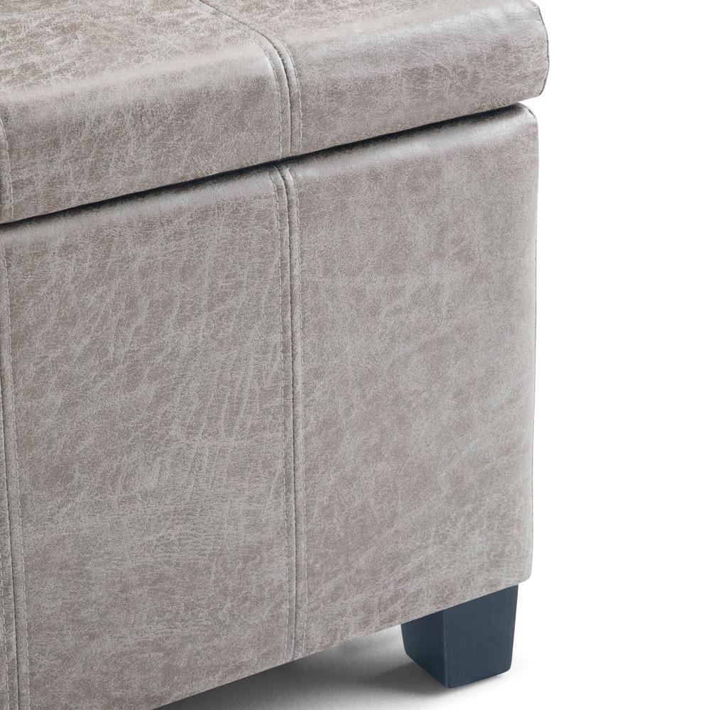 Distressed Grey Taupe Distressed Vegan Leather | Dover Vegan Leather Storage Ottoman