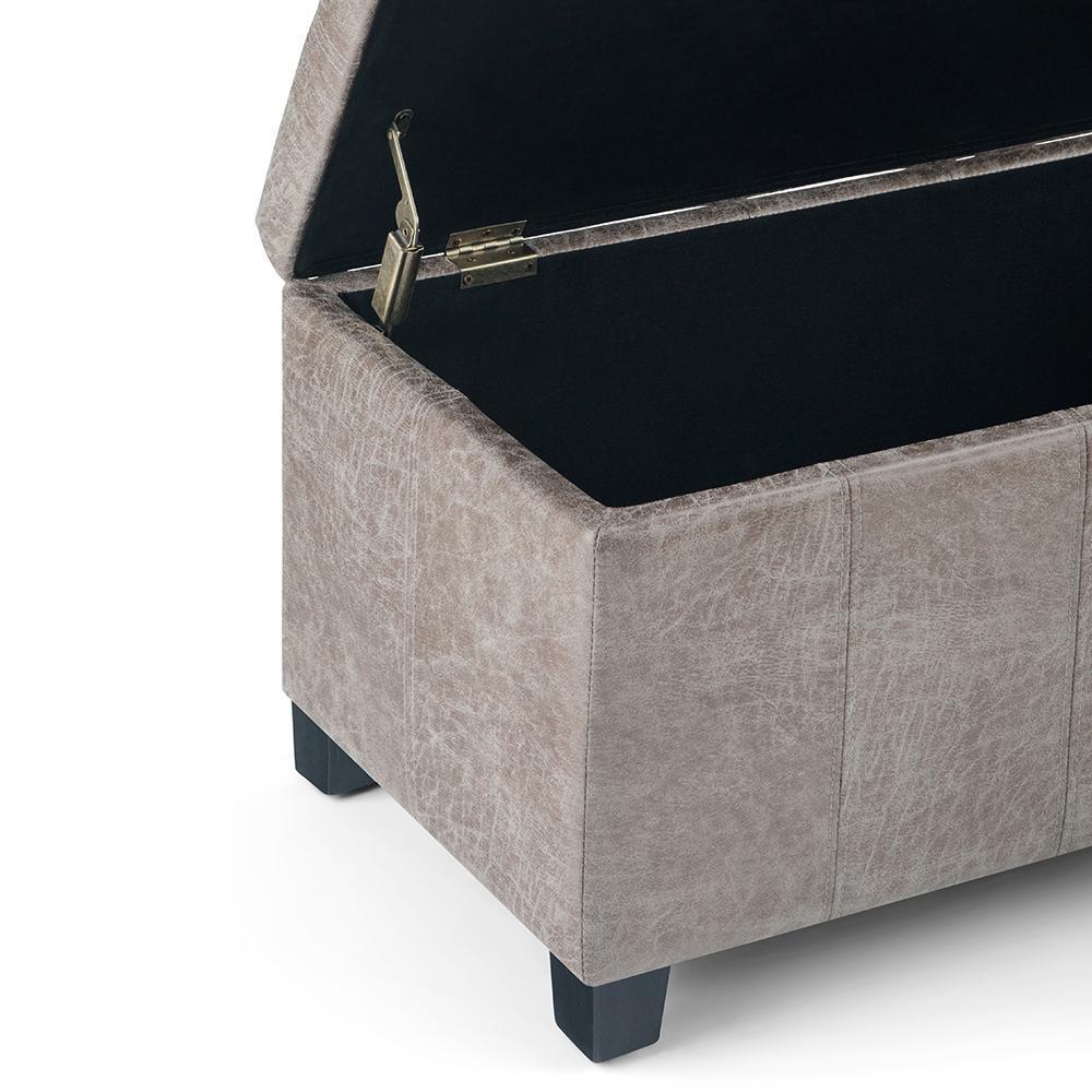 Distressed Grey Taupe Distressed Vegan Leather | Dover Vegan Leather Storage Ottoman