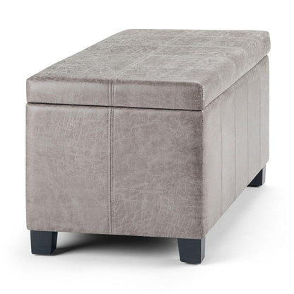 Distressed Grey Taupe Distressed Vegan Leather | Dover Vegan Leather Storage Ottoman